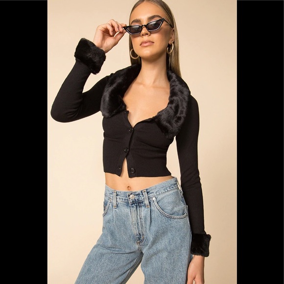 Superdown elaney faux fur trim cardigan XS - Picture 1 of 7